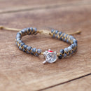 PULSEIRA FEMININA ESTILO BUDISTA ARTESANAL COM TRANÇADO DE CORDA.