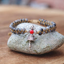 PULSEIRA FEMININA ESTILO BUDISTA ARTESANAL COM TRANÇADO DE CORDA.