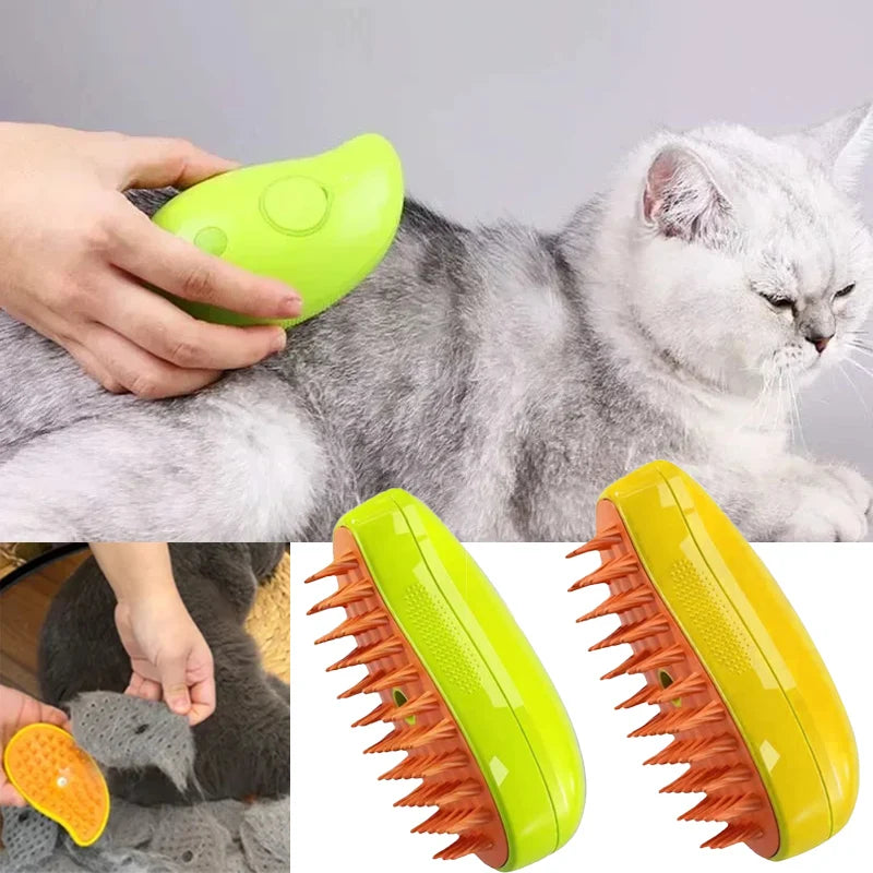 ESCOVA A VAPOR PARA GATOS COM SPRAY ELÉTRICO, SILICONE MACIO.