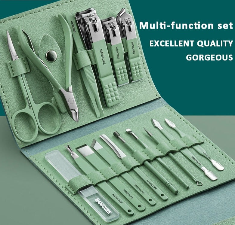 IMPERDÍVEL CONJUNTO MANICURE 16 EM 1 AÇO INOX.
