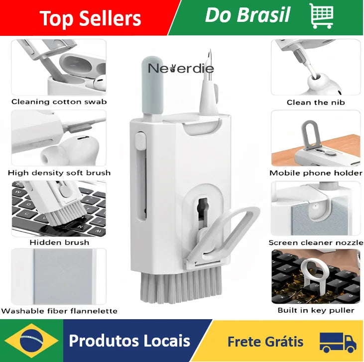 Kit Escova de Limpeza para Teclado e Fones 8 em 1