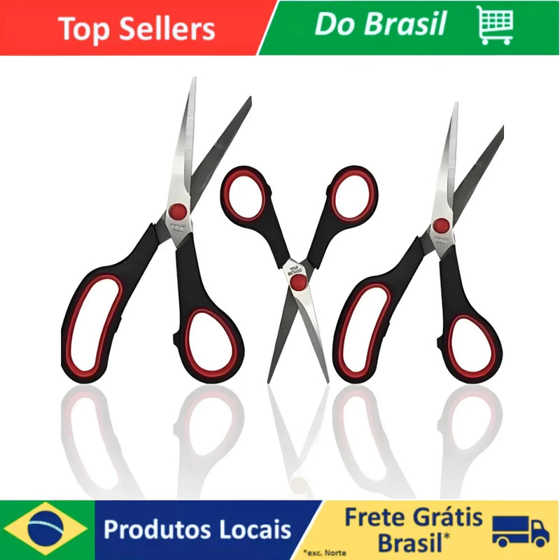 Kit 3 Tesouras Multiuso em Aço Inox