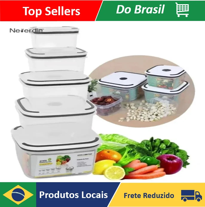 Kit 5 Potes Herméticos para Mantimentos