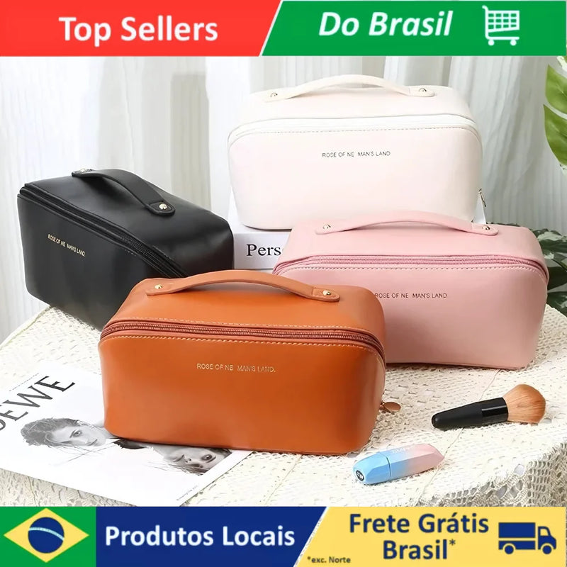 Maleta Necessaire de Couro para Maquiagem