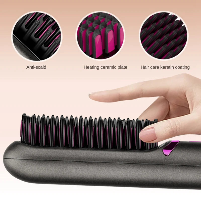 Wireless Hair Straightener Brush Third Gear Adjustable Hair Curler Portable Heating Comb