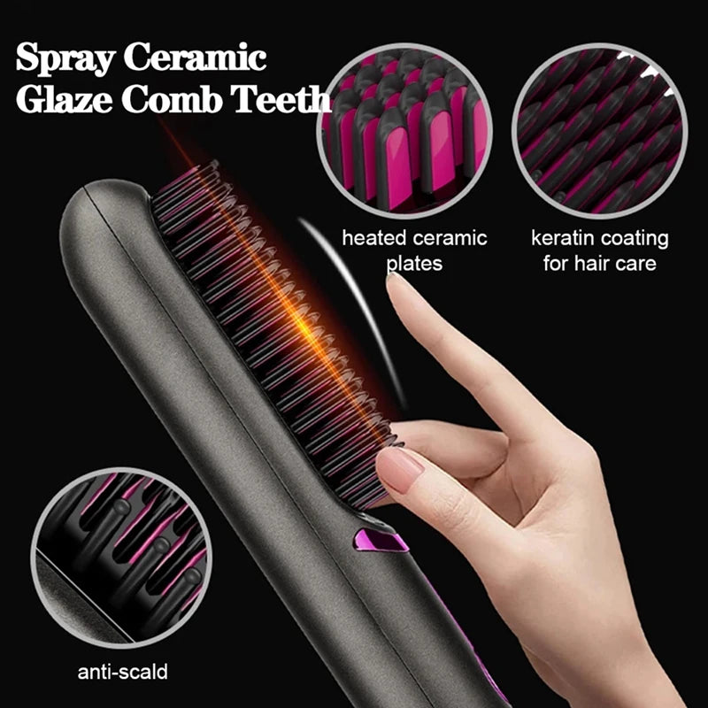 Wireless Hair Straightener Brush Third Gear Adjustable Hair Curler Portable Heating Comb