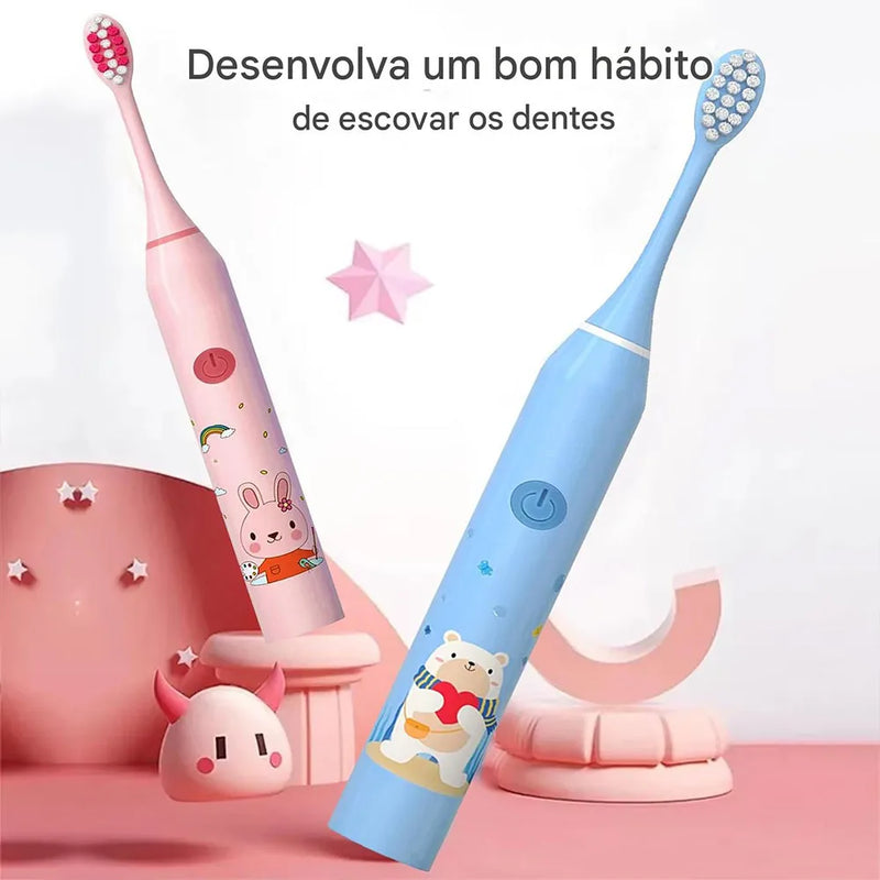 Escova De Dente Elétrica Infantil 4 Cabeças Recarregável Cerdas Macias Para Crianças 3-12 Anos Higiene Bucal