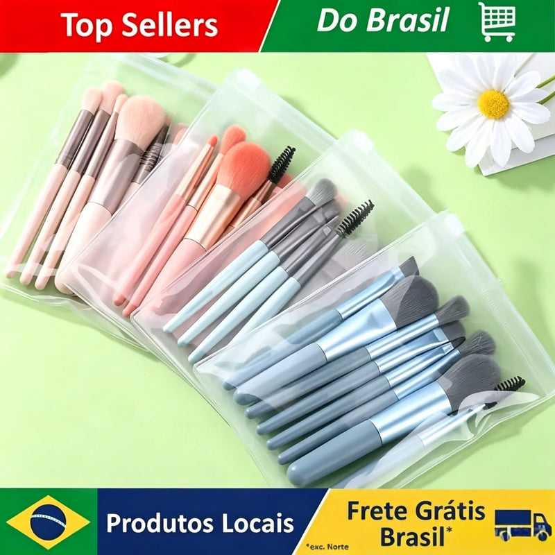 Kit 8 Pincéis de Maquiagem Macios