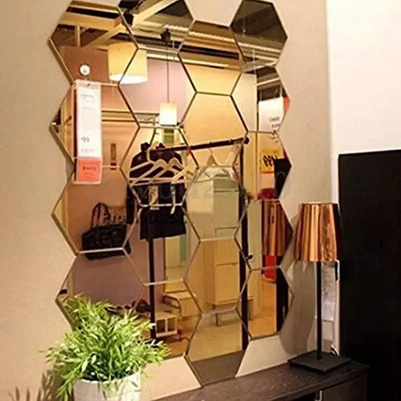 Adesivos de Espelho Hexagonais 3D
