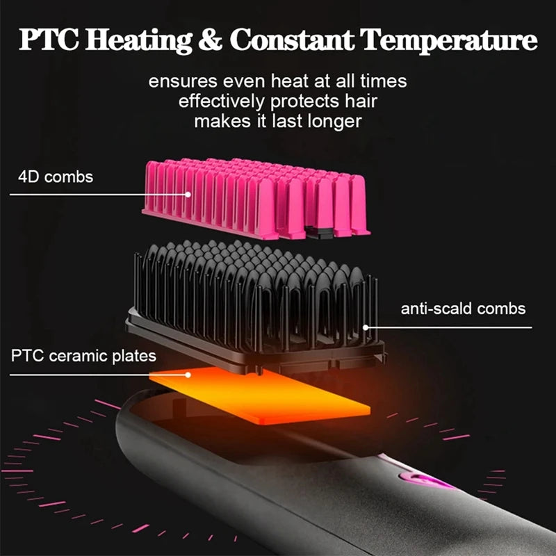 Wireless Hair Straightener Brush Third Gear Adjustable Hair Curler Portable Heating Comb