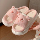 2024 New Pink Women Slippers Fashion Soft Ladies Casual Cute Piggy Pattern Design Comfortable Female Linen Home Slippers