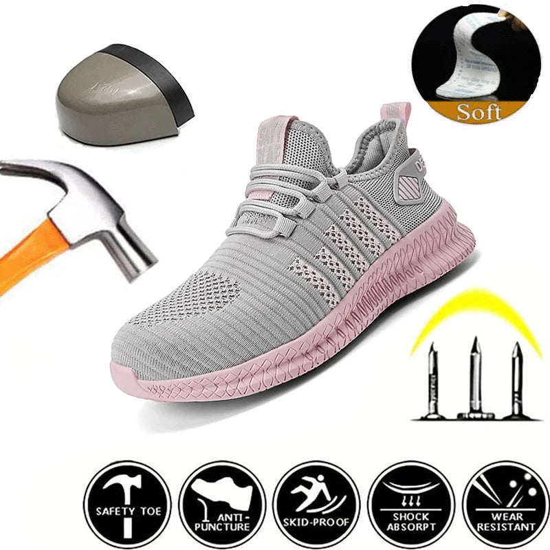 Women's Work Safety Shoes, Steel Toe Puncture Resistant, Impact Resistant, Wear-resistant, Fashionable Sports Shoes
