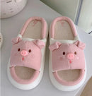 2024 New Pink Women Slippers Fashion Soft Ladies Casual Cute Piggy Pattern Design Comfortable Female Linen Home Slippers